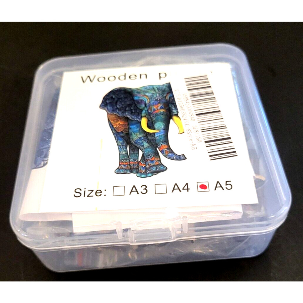 ELEPHANT Colorful Wooden Jigsaw Puzzle Small Size A5 Unique Shapes NEW